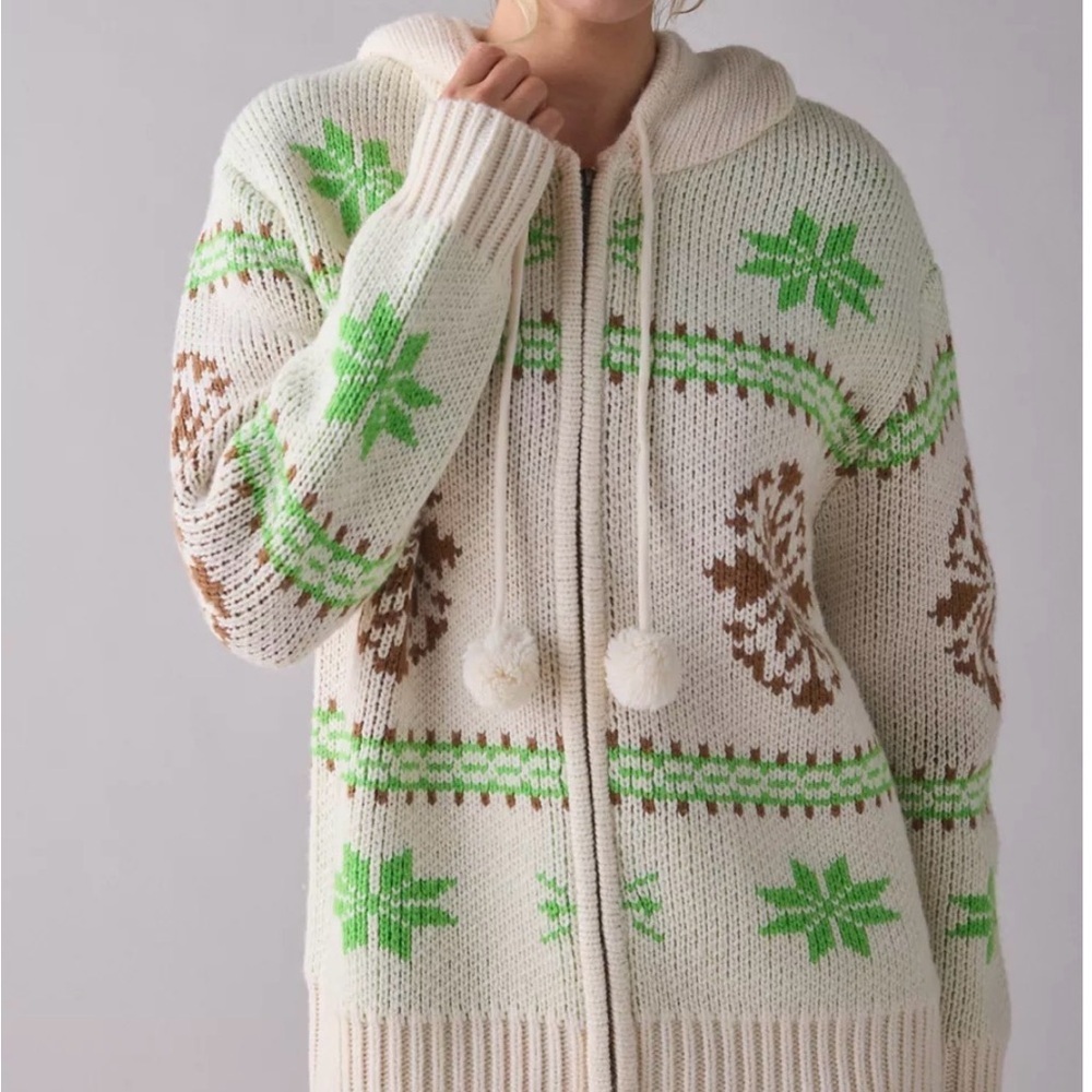 New BDG Madison Mountain Fair Isle Oversized Full-Zip Hoodie Sweater